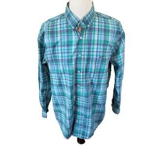 Southern Point Co. Men's Blue and Green Custom Plaid Button Down Shirt